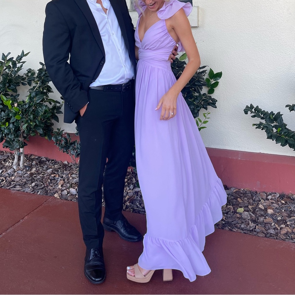 Lulu’s Lilac Ruffled Open-Back Evening Gown - Picture 2 of 9
